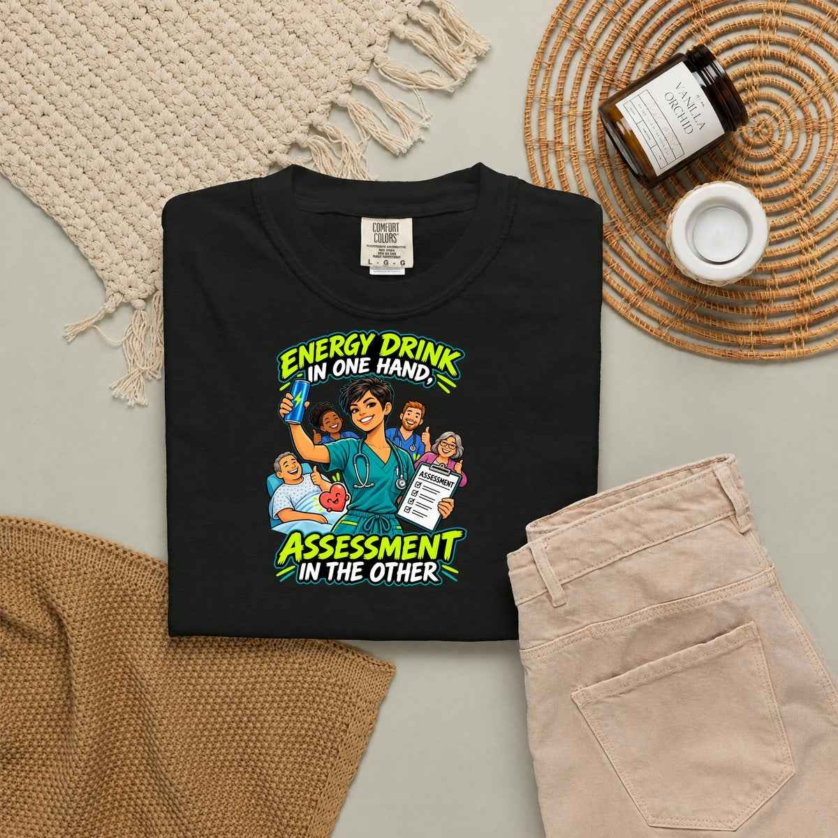 Energy Drink in One Hand Assessment in the Other Nurse Comfort Colors T-Shirt