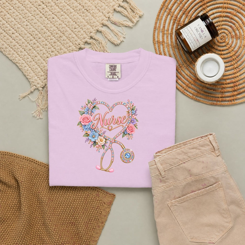 Rhinestone Stethoscope Heart Nurse Tee