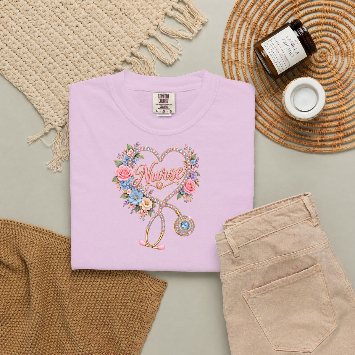 Rhinestone Stethoscope Heart Nurse Tee