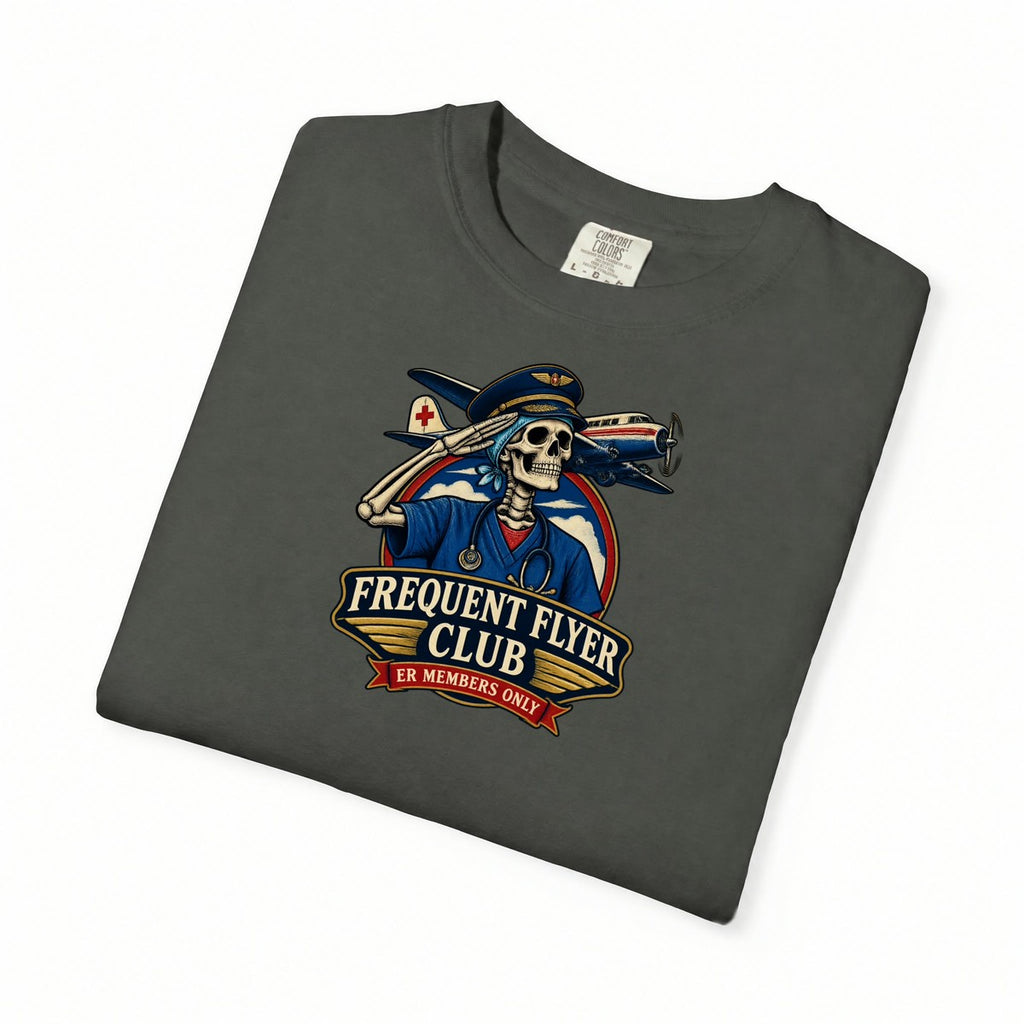 Frequent Flyer Club Skeleton ER Nurse Comfort Colors T-Shirt folded