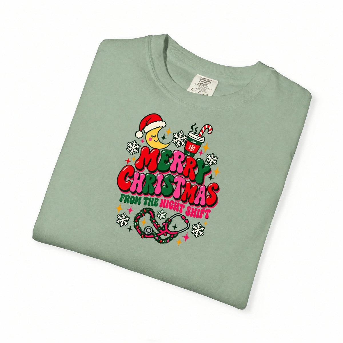 Merry Christmas From the Night Shift Nurse Comfort Colors T-Shirt folded