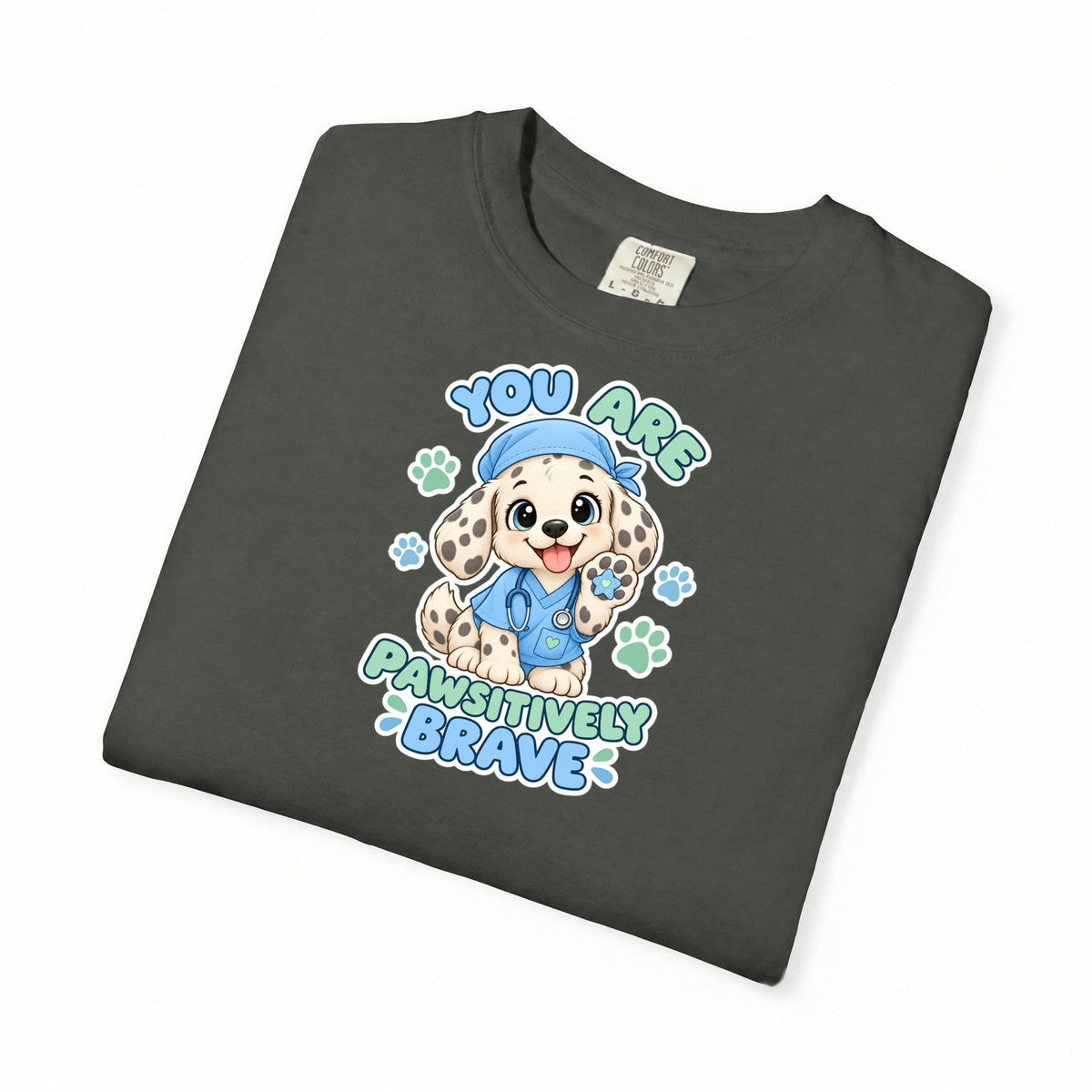 You Are Pawsitively Brave Puppy Peds Nurse Blue Comfort Colors T-Shirt folded