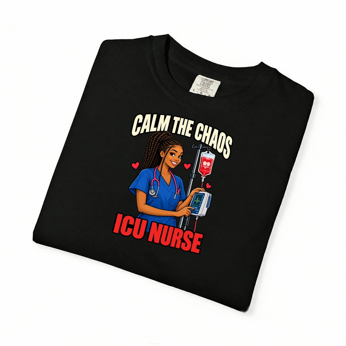 Calm the Chaos Dex ICU Nurse Tee (Long Braids)