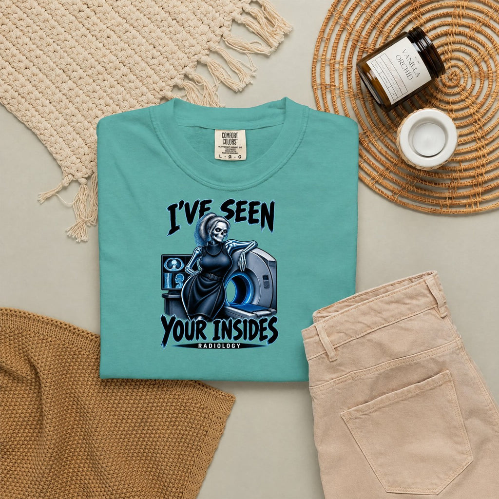I've Seen Your Insides Radiology Skeleton Rad Tech Comfort Colors T-Shirt folded