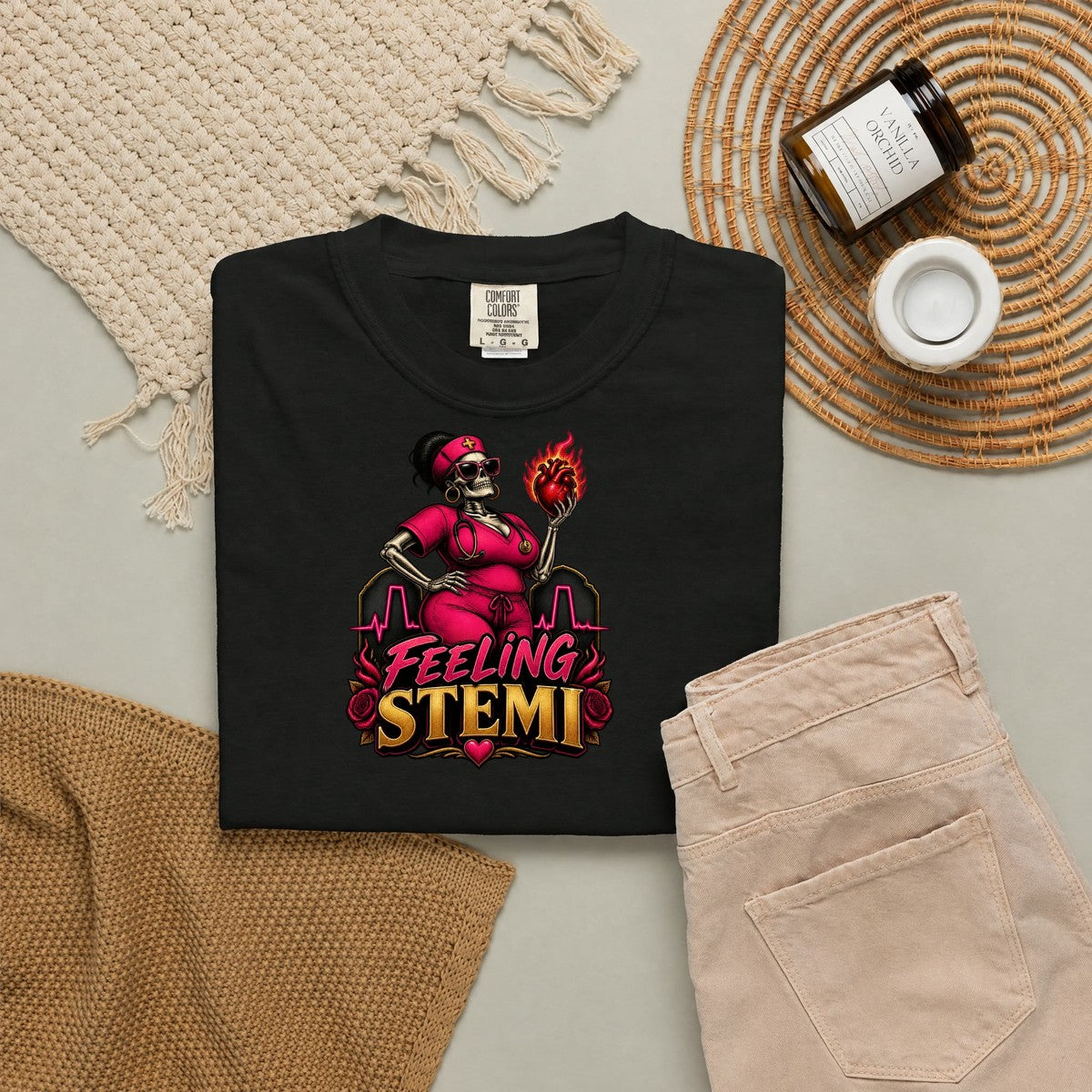 Feeling STEMI Skeleton Cardiac Nurse Comfort Colors T-Shirt folded
