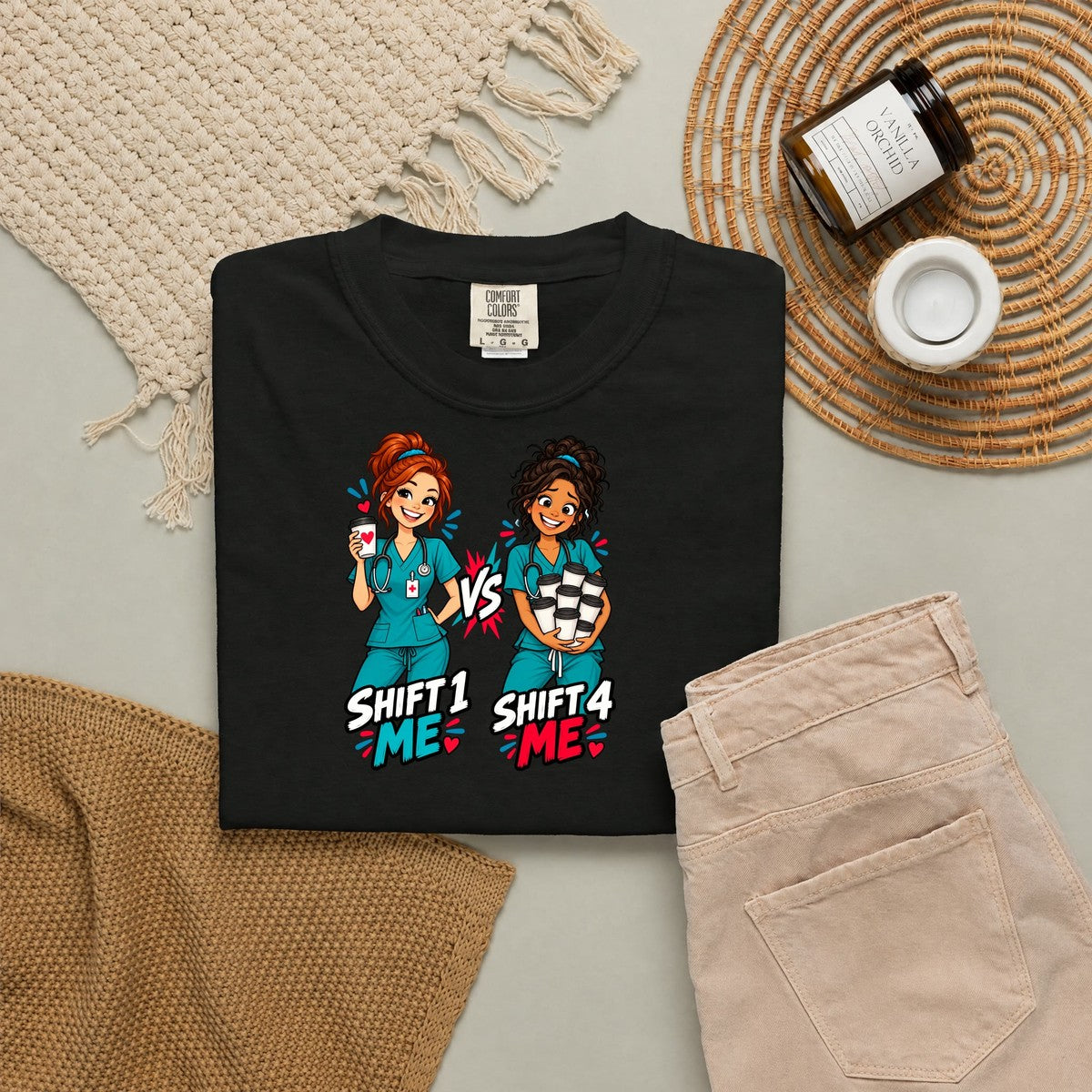Shift 1 Me vs Shift 4 Me Nurse Tee (Red Ponytail)
