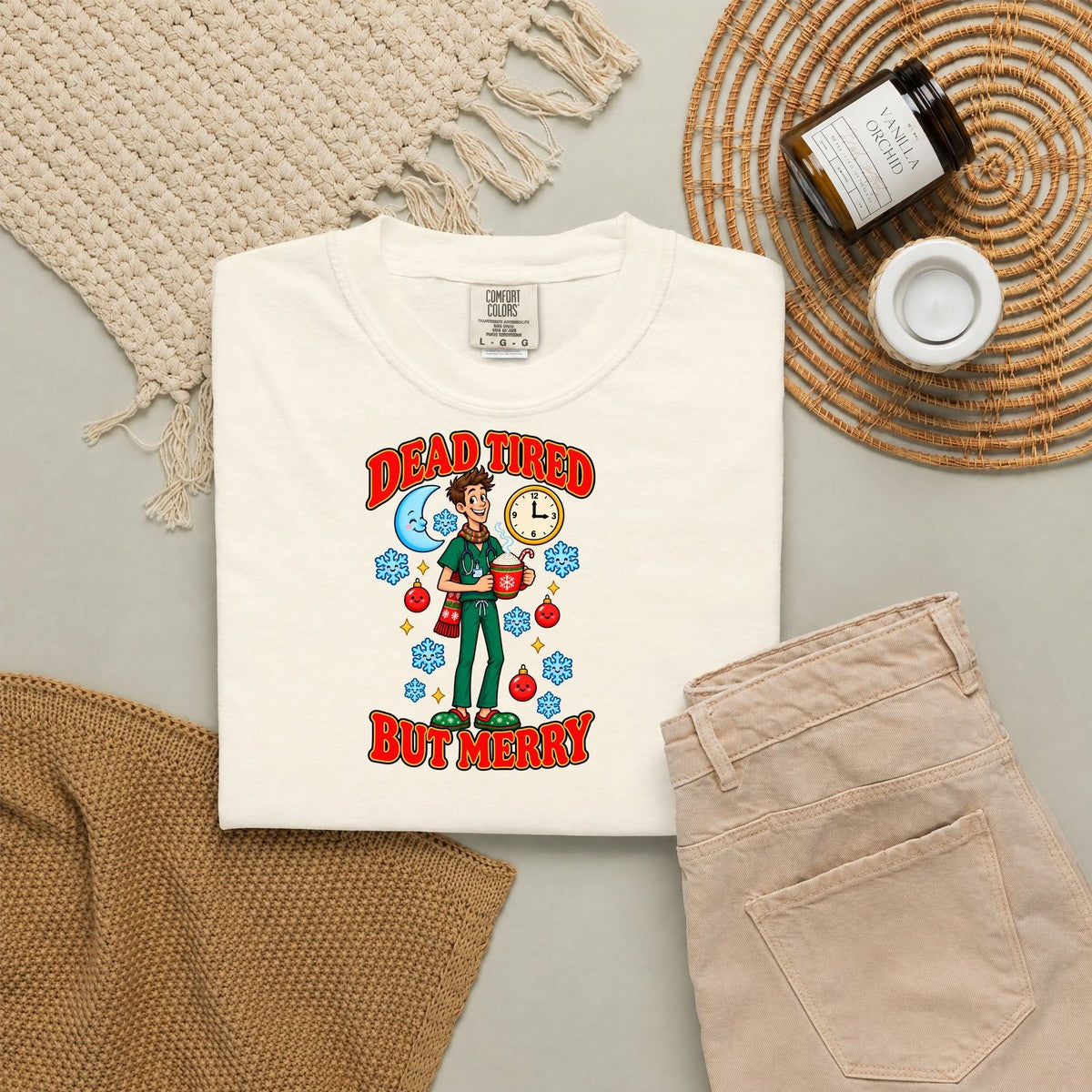 Dead Tired But Merry Night Shift Christmas Comfort Colors T-Shirt
