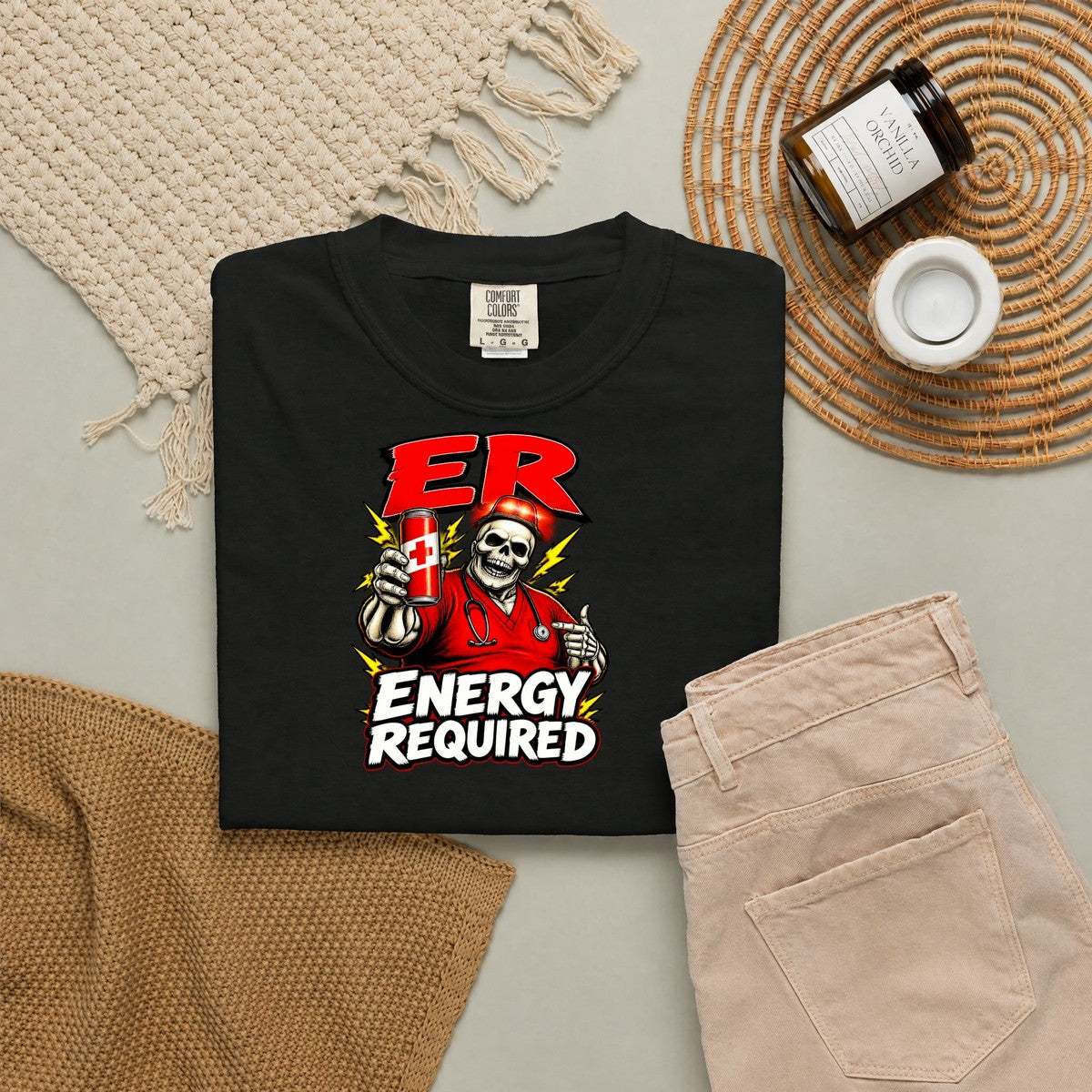 ER Energy Required Skeleton ER Nurse Comfort Colors T-Shirt folded