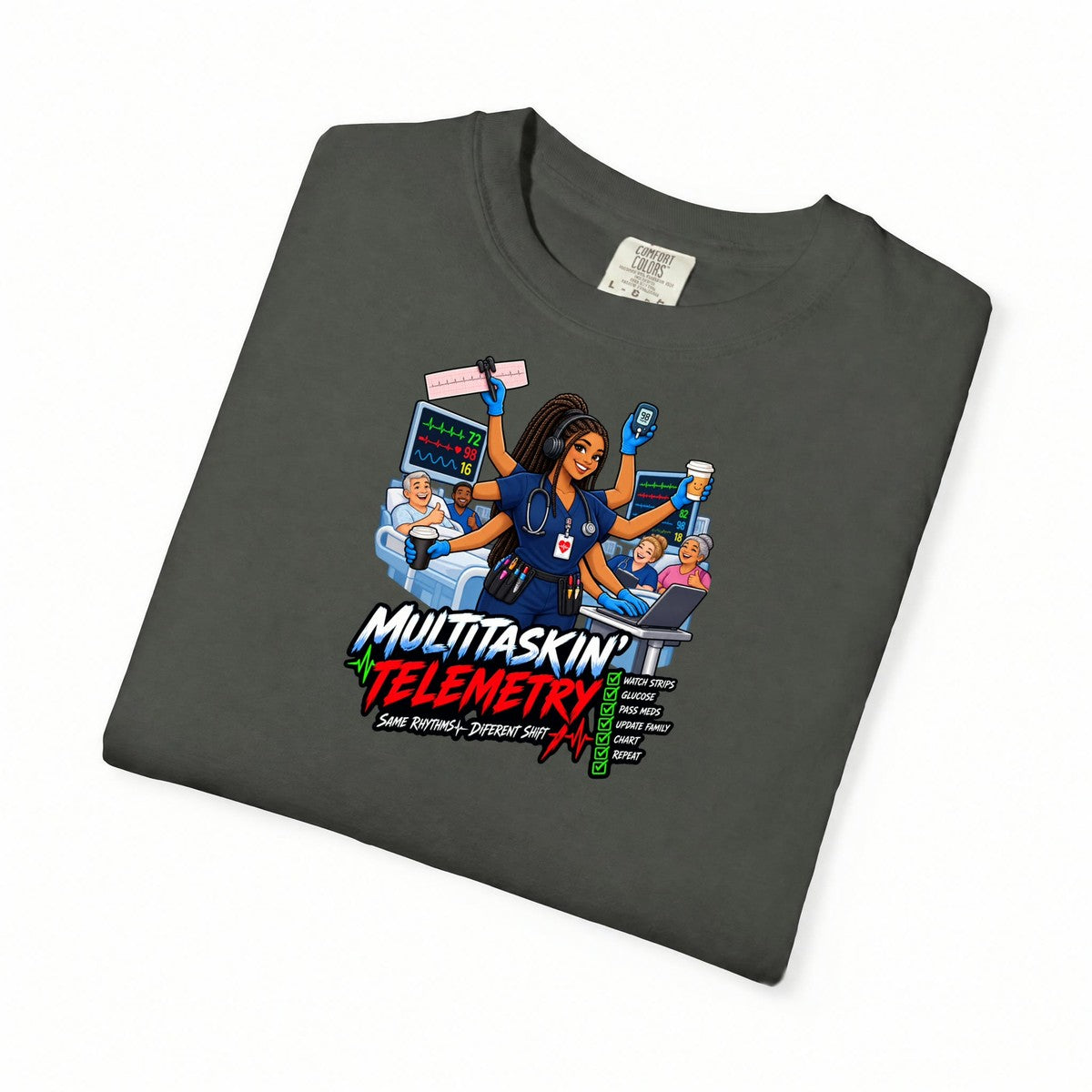 Multitaskin' Telemetry Same Rhythms Different Shift Tele Nurse Tee
