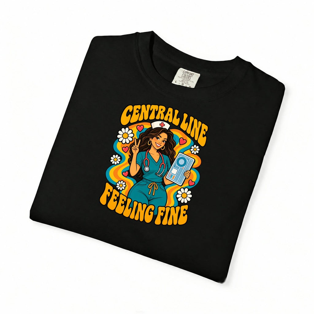 Central Line Feeling Fine ICU Nurse Tee (Long Waves)