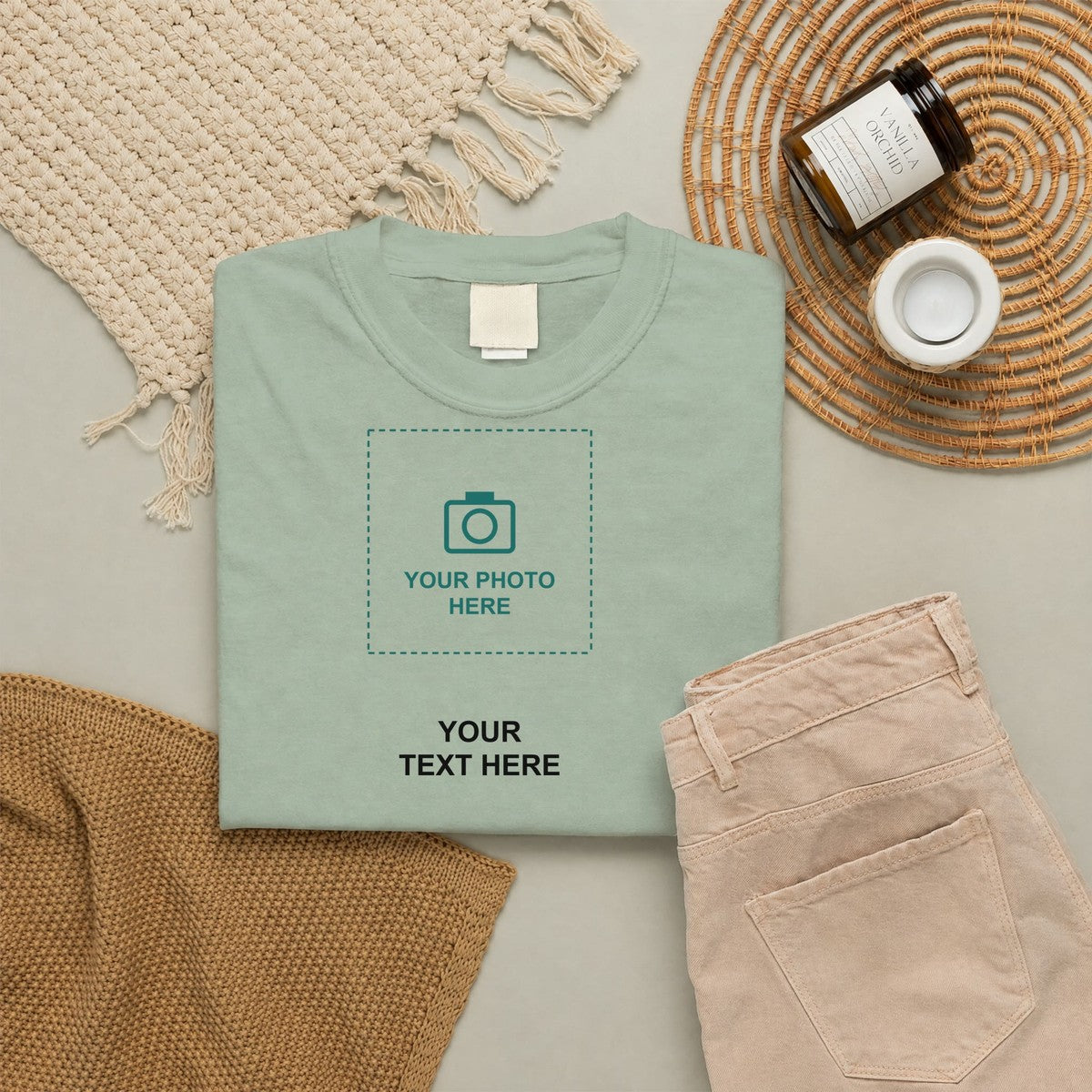 Design Your Own Custom Photo and Text Comfort Colors T-Shirt folded