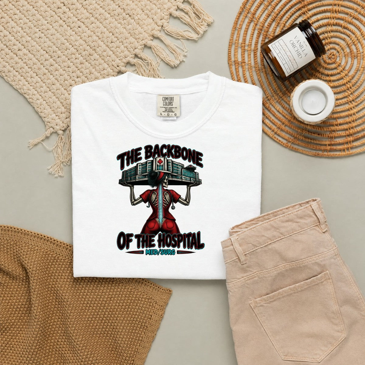 The Backbone of the Hospital Med Surg Skeleton Med Surg Nurse Comfort Colors T-Shirt folded