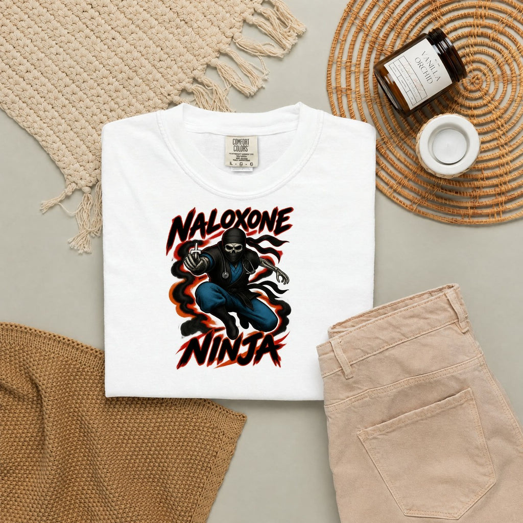 Naloxone Ninja Skeleton ER Nurse Comfort Colors T-Shirt folded