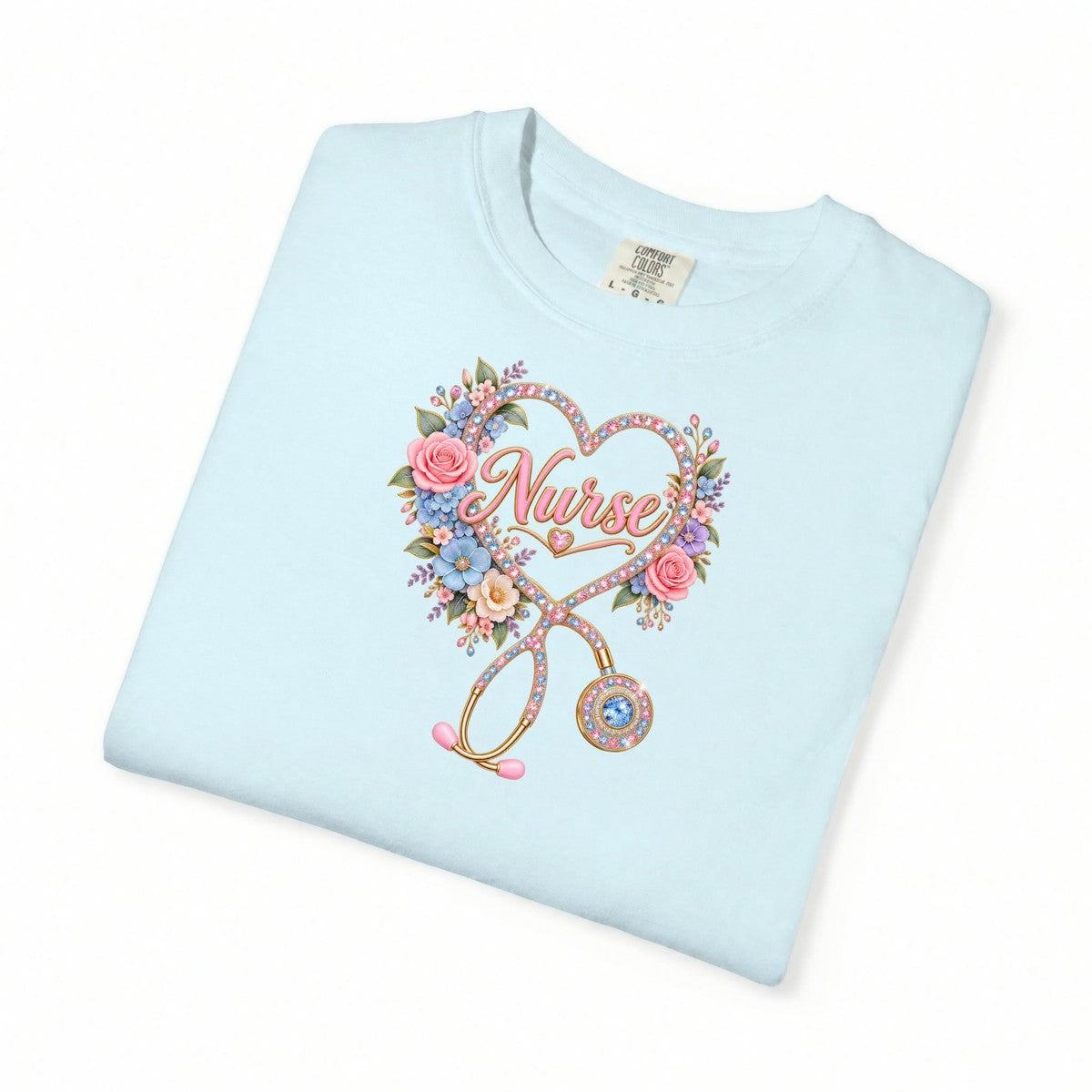 Rhinestone Stethoscope Heart Nurse Tee