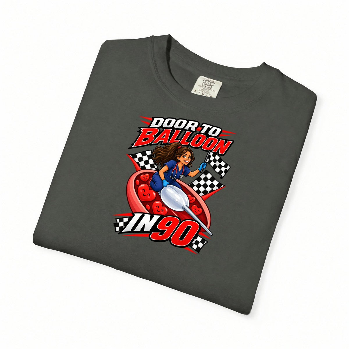 Door to Balloon in 90 Cardiac Nurse Tee (Long Waves)