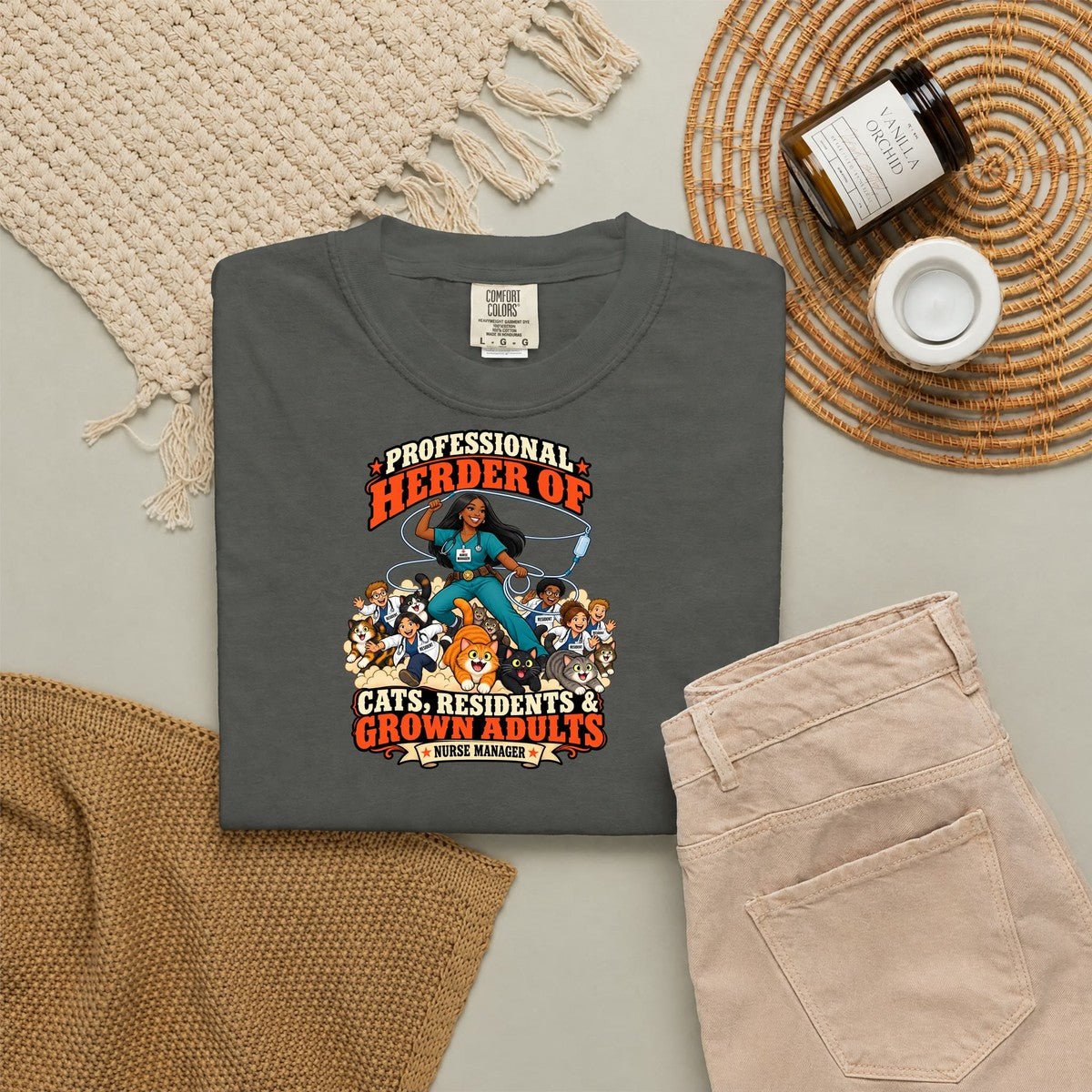 Professional Herder of Cats Residents and Grown Adults Nurse Manager Tee (Long Hair)