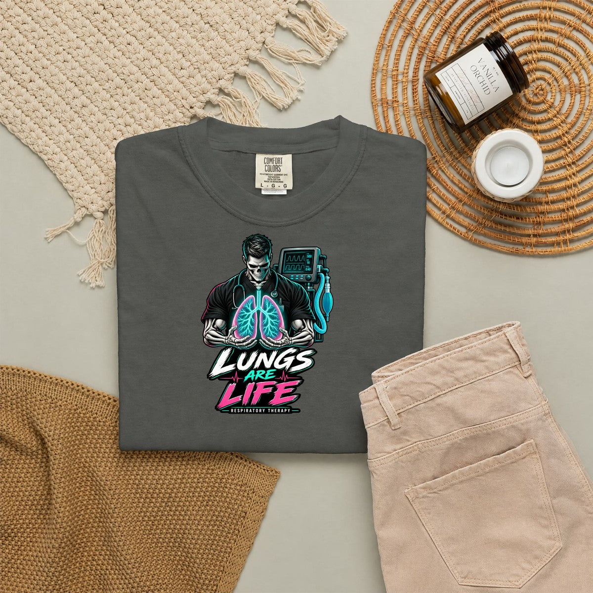 Lungs Are Life Male Skeleton Respiratory Therapist Comfort Colors T-Shirt folded