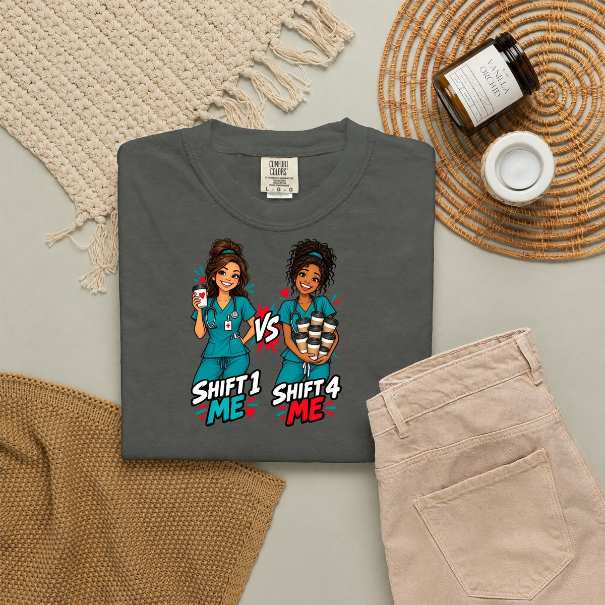 Shift 1 Me vs Shift 4 Me Nurse Tee (Long Waves)