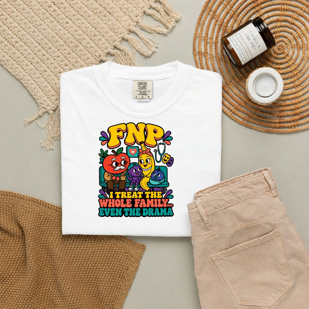 FNP I Treat the Whole Family Even the Drama Funny Family Nurse Practitioner Comfort Colors T-Shirt folded