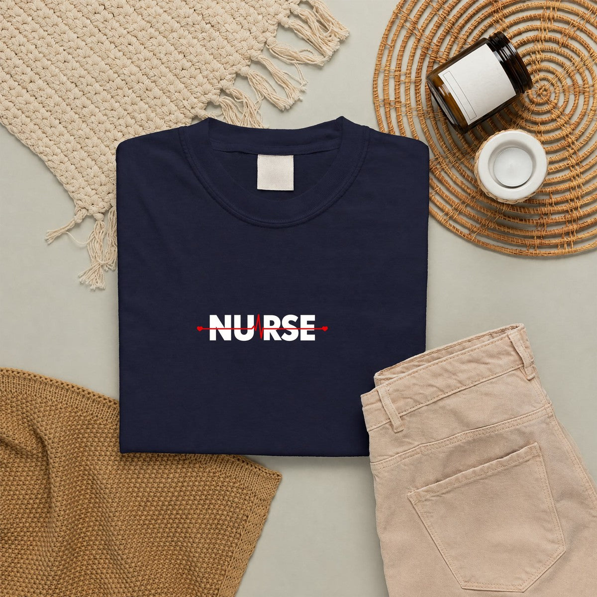 Nurse Heartbeat EKG Line Comfort Colors T-Shirt folded