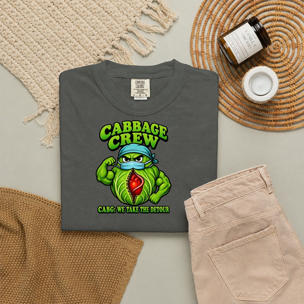 Cabbage Crew CABG Funny Cardiac Surgery Nurse Comfort Colors T-Shirt folded
