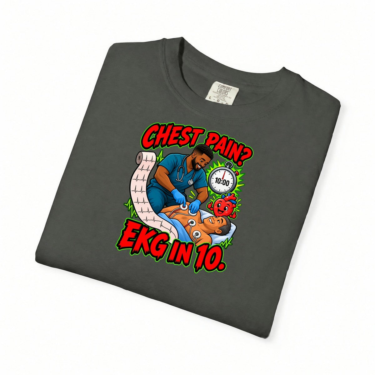Chest Pain EKG in 10 ER Male Nurse Tee