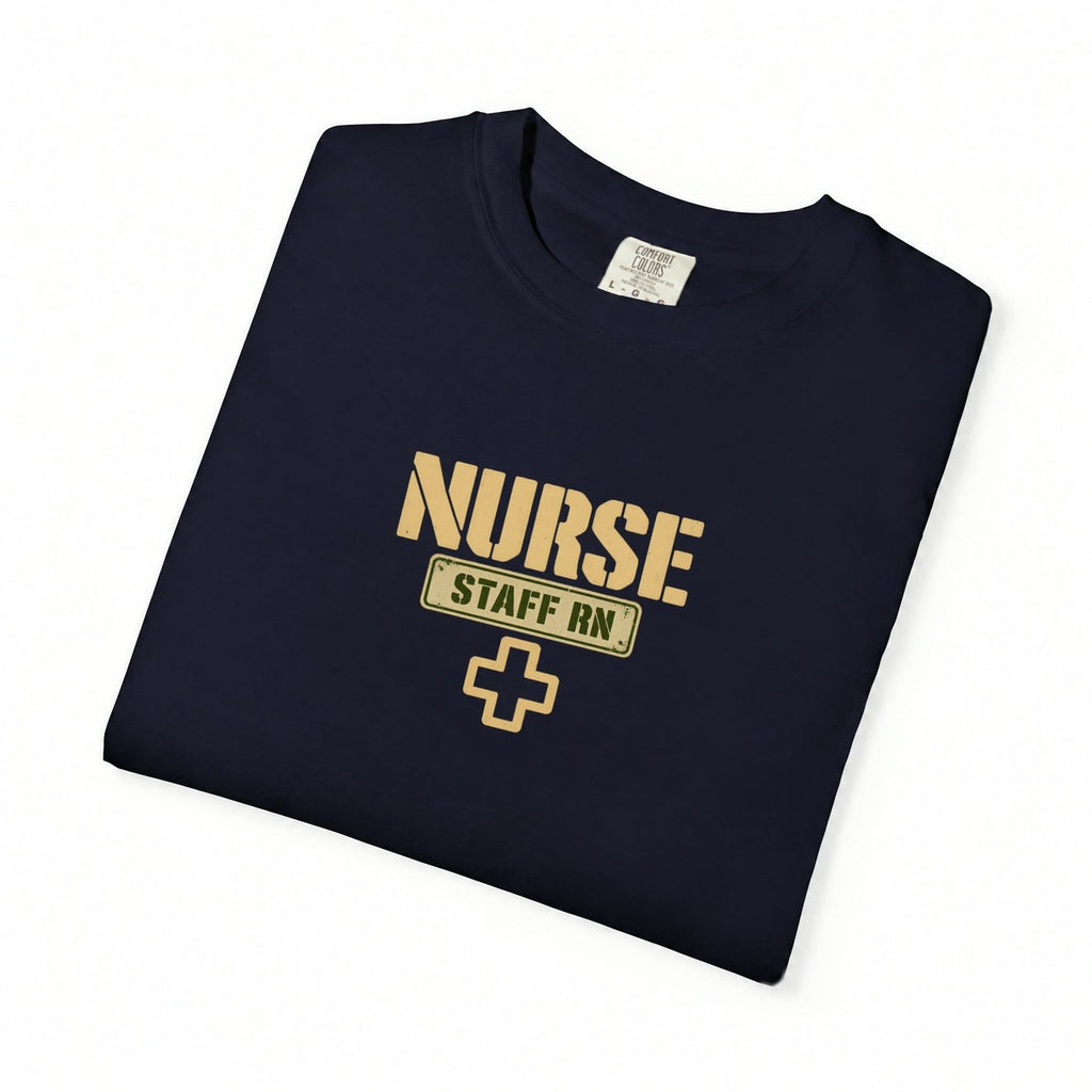 Nurse Military Stencil Staff RN Comfort Colors T-Shirt folded