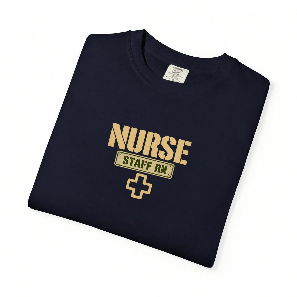 Nurse Military Stencil Staff RN Comfort Colors T-Shirt folded