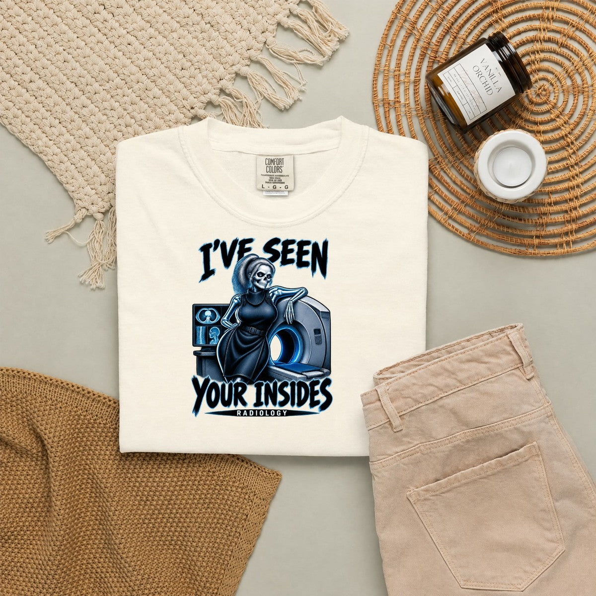 I've Seen Your Insides Radiology Skeleton Rad Tech Comfort Colors T-Shirt folded