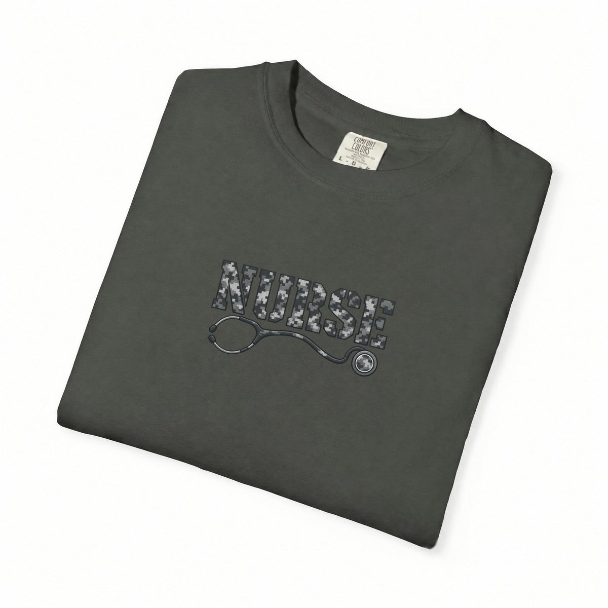 Nurse Digital Urban Camo Stethoscope Comfort Colors T-Shirt folded