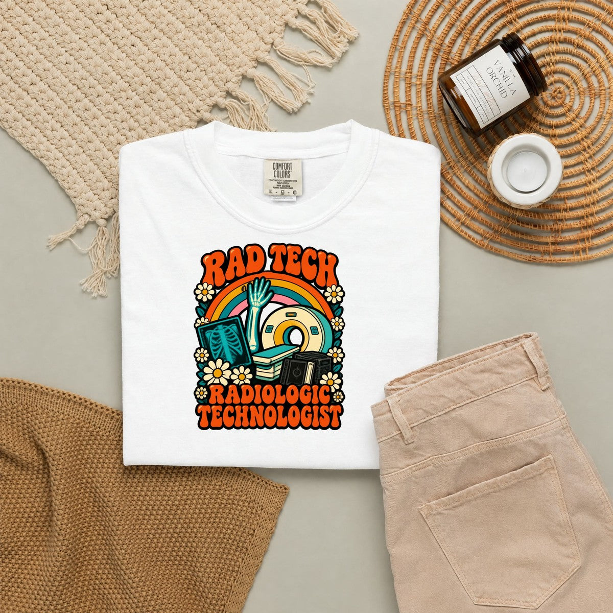 Rad Tech Radiologic Technologist Retro Rainbow Comfort Colors T-Shirt folded