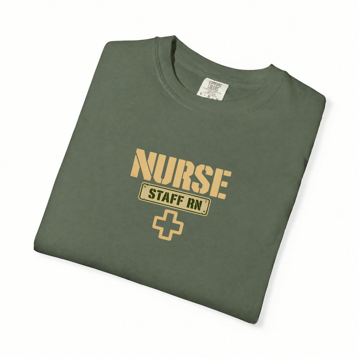 Nurse Military Stencil Staff RN Comfort Colors T-Shirt folded