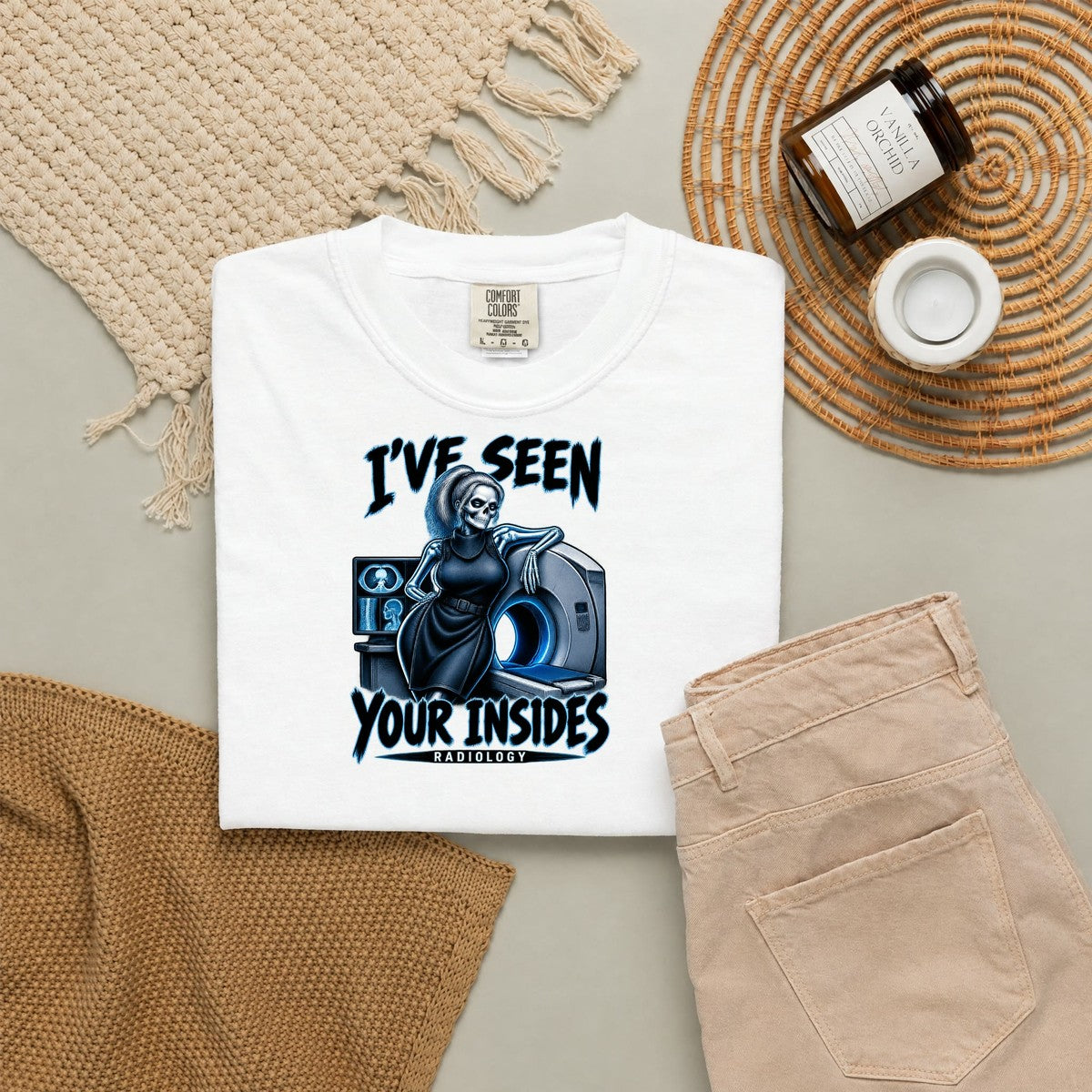 I've Seen Your Insides Radiology Skeleton Rad Tech Comfort Colors T-Shirt folded