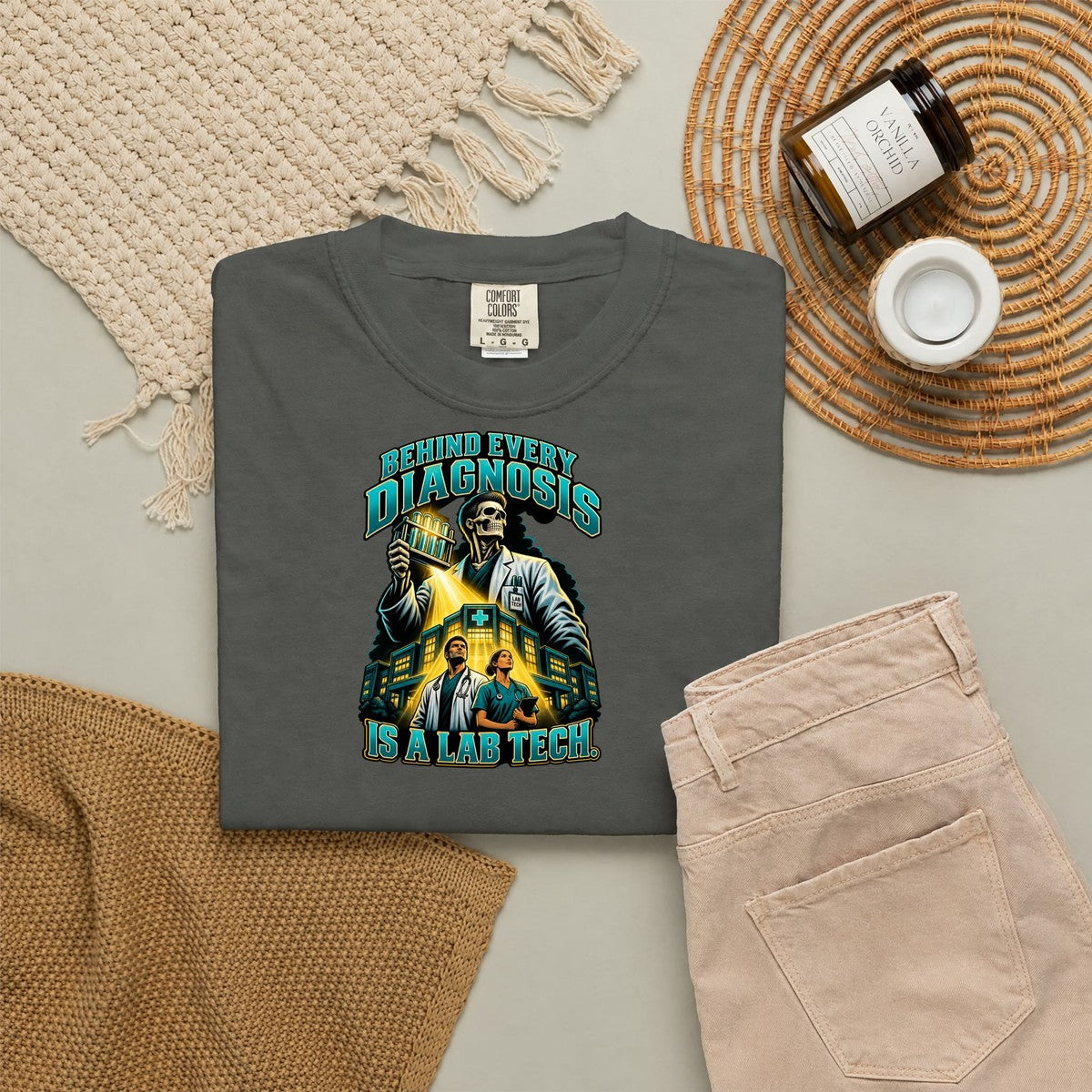 Behind Every Diagnosis Is a Lab Tech Male Skeleton Comfort Colors T-Shirt folded