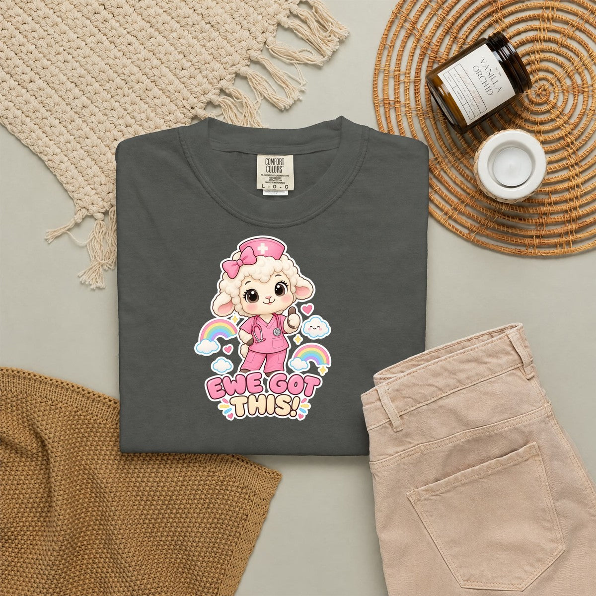Ewe Got This Lamb Peds Nurse Pink Comfort Colors T-Shirt folded