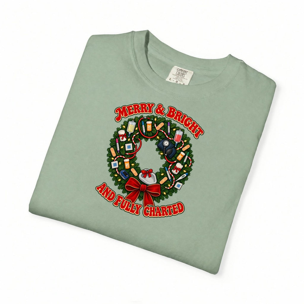 Merry & Bright and Fully Charted Christmas Nurse Tee