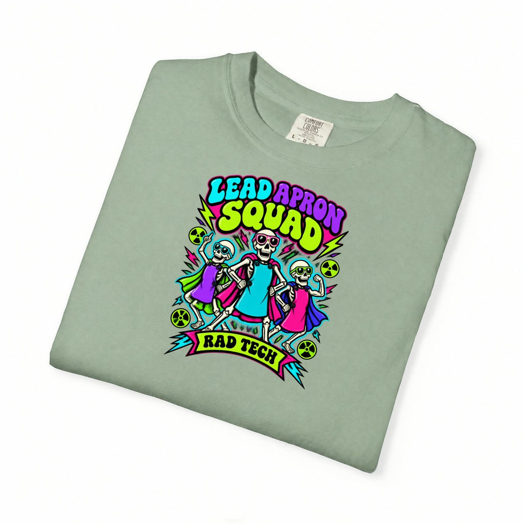 Lead Apron Squad Rad Tech Skeleton Comfort Colors T-Shirt folded