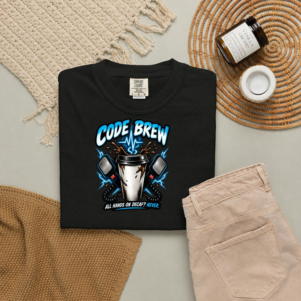 Code Brew Coffee Nurse Funny Code Blue Caffeine Comfort Colors T-Shirt folded