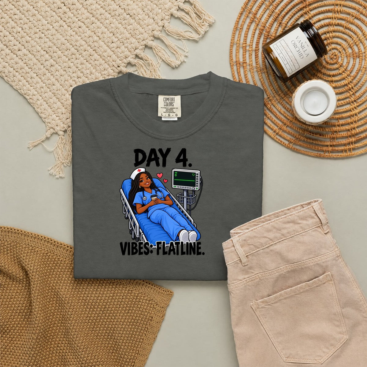 Day 4 Vibes Flatline Nurse Tee (Box Braids)
