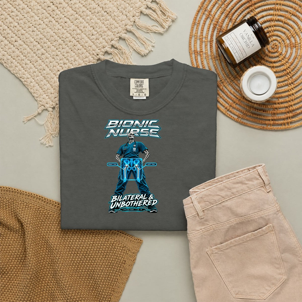 Bionic Nurse Bilateral and Unbothered Hip Replacement X-Ray Limited Edition Comfort Colors T-Shirt folded