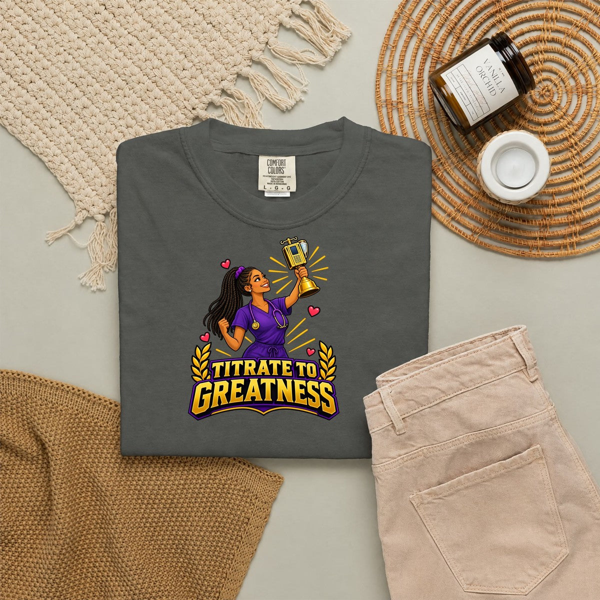 Titrate to Greatness ICU Nurse Tee (Long Braids)