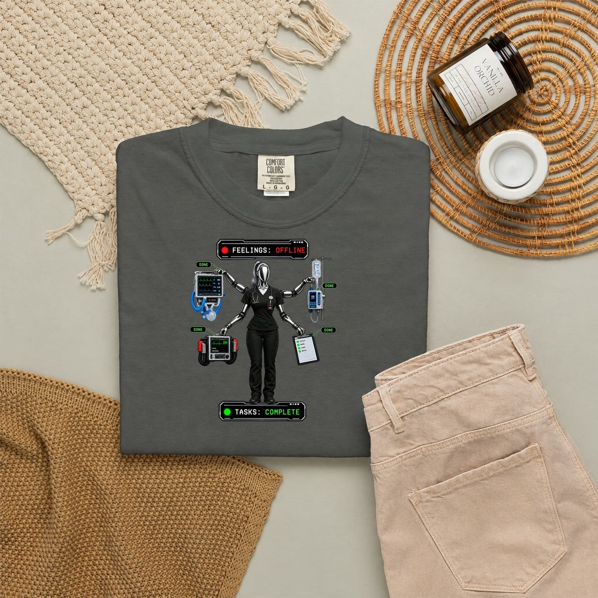 Feelings Offline Tasks Complete Robot Nurse Comfort Colors T-Shirt folded