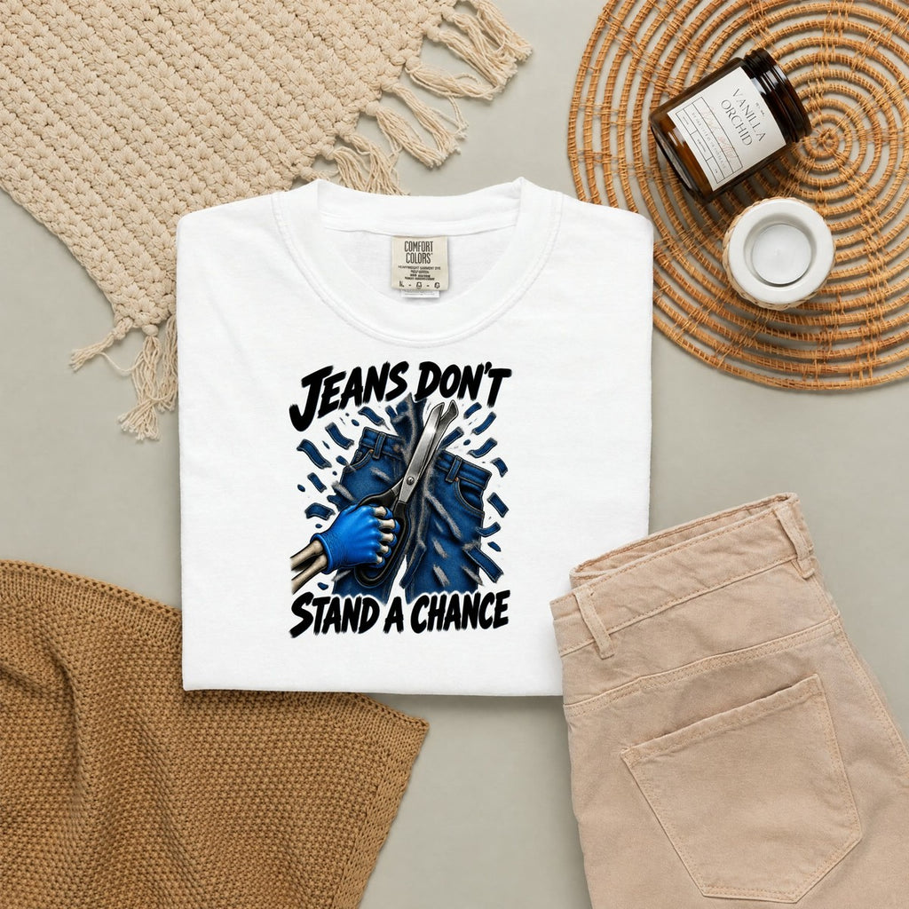 Jeans Don't Stand a Chance Skeleton ER Nurse Comfort Colors T-Shirt folded