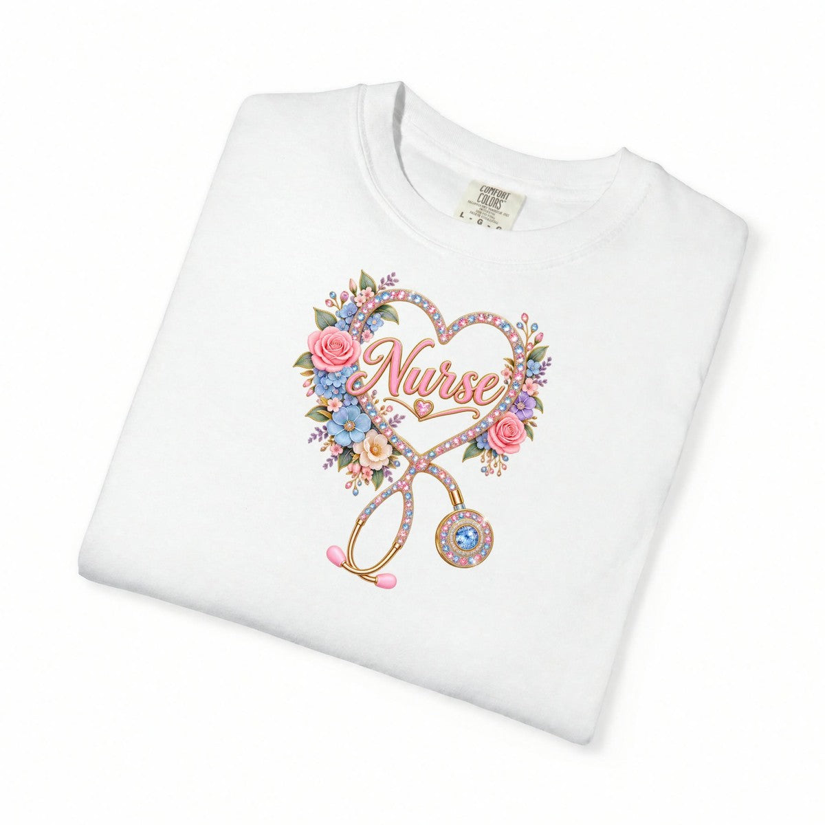 Rhinestone Stethoscope Heart Nurse Tee