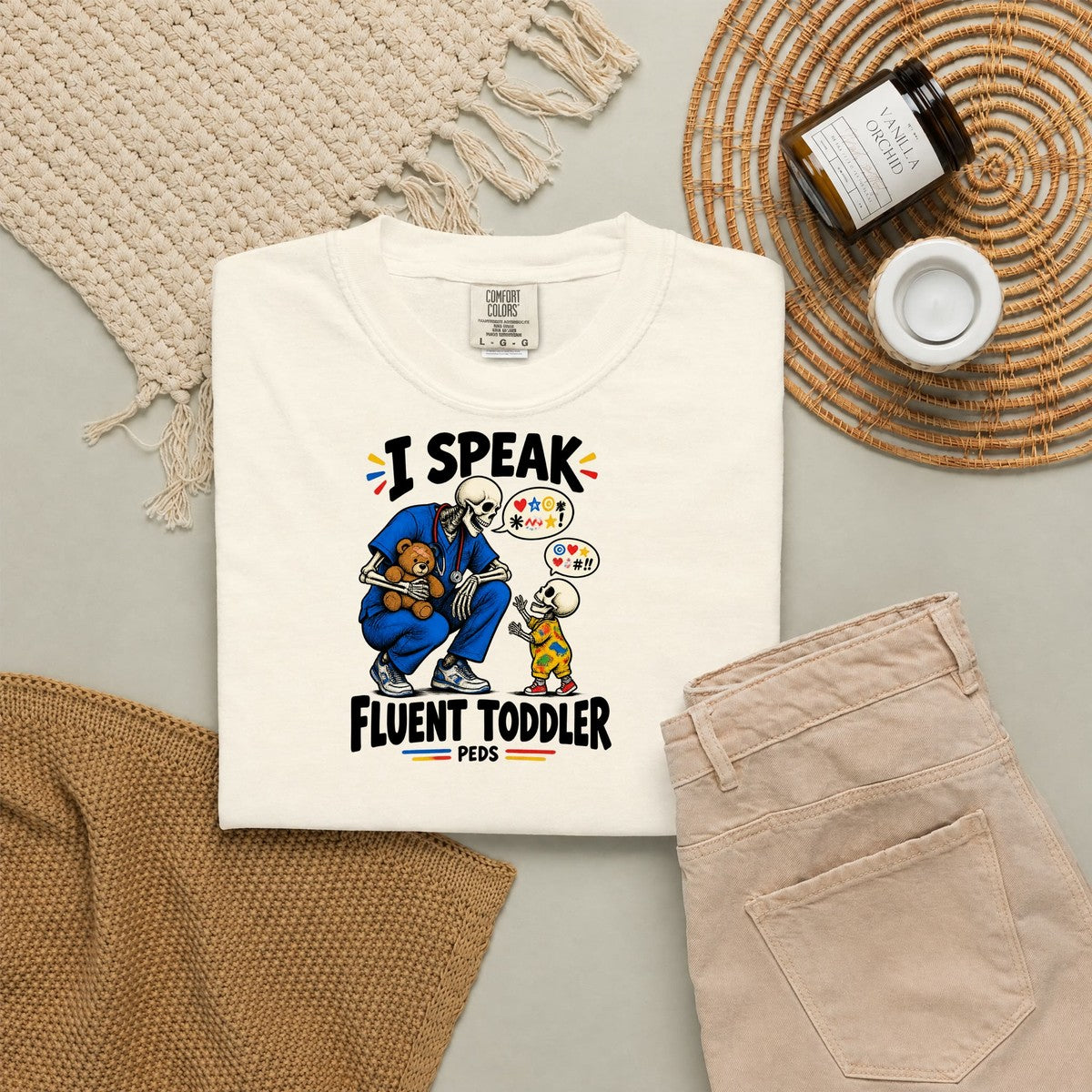 I Speak Fluent Toddler Skeleton Peds Nurse Comfort Colors T-Shirt folded