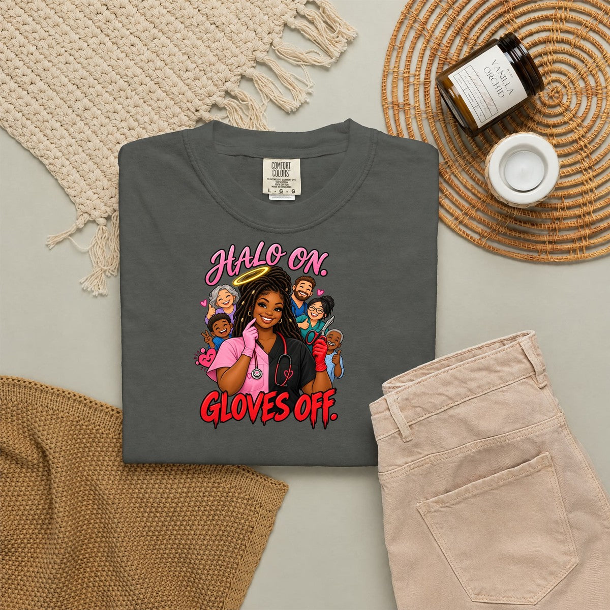 Halo On Gloves Off Nice and Naughty Nurse Comfort Colors T-Shirt