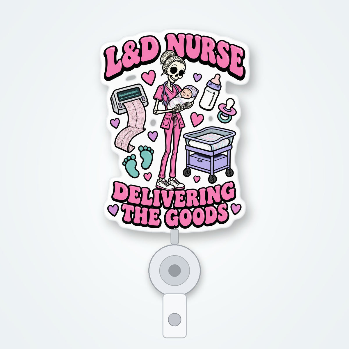 L&D Nurse Skeleton Badge Reel retractable acrylic badge reel