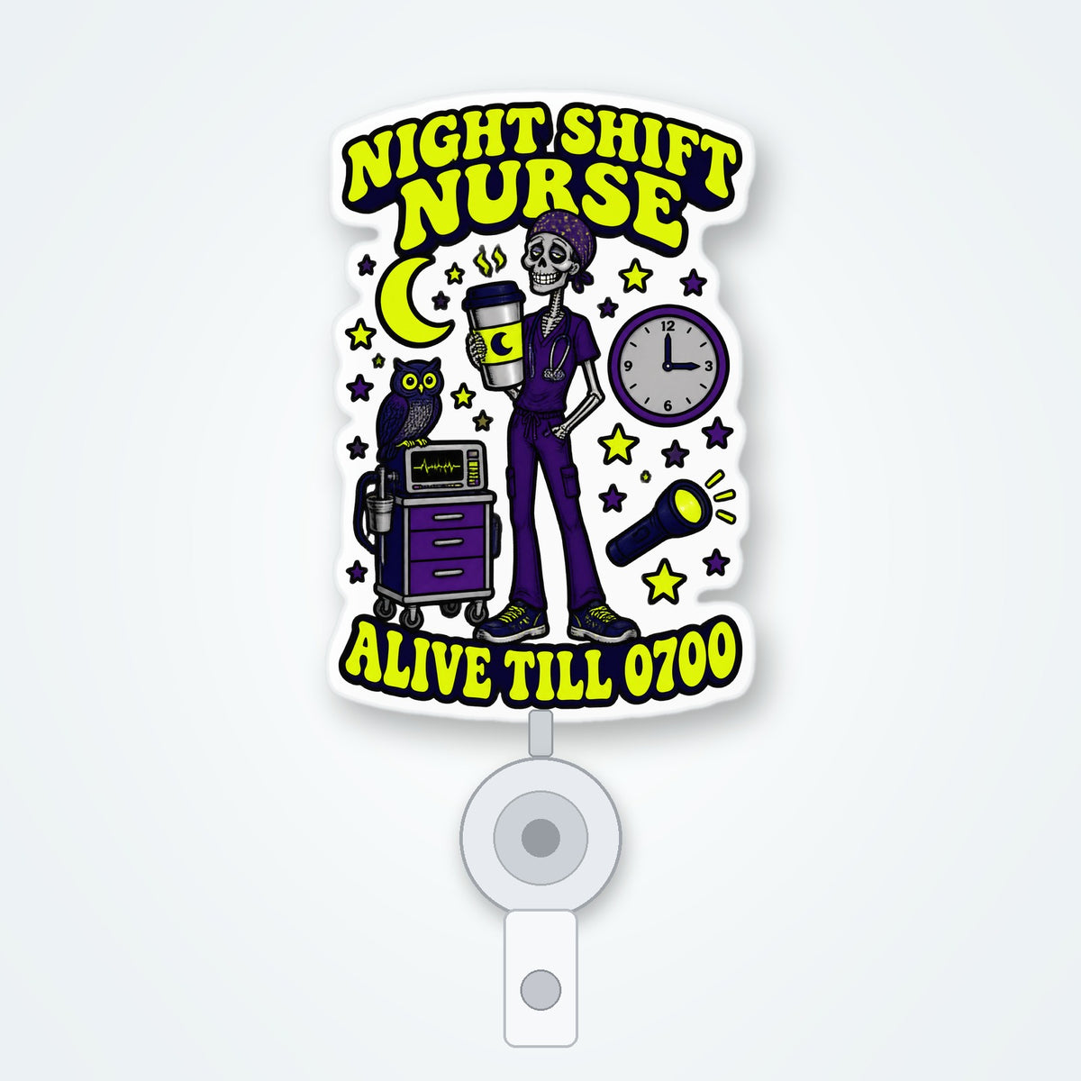Night Shift Nurse Skeleton Badge Reel retractable acrylic badge reel